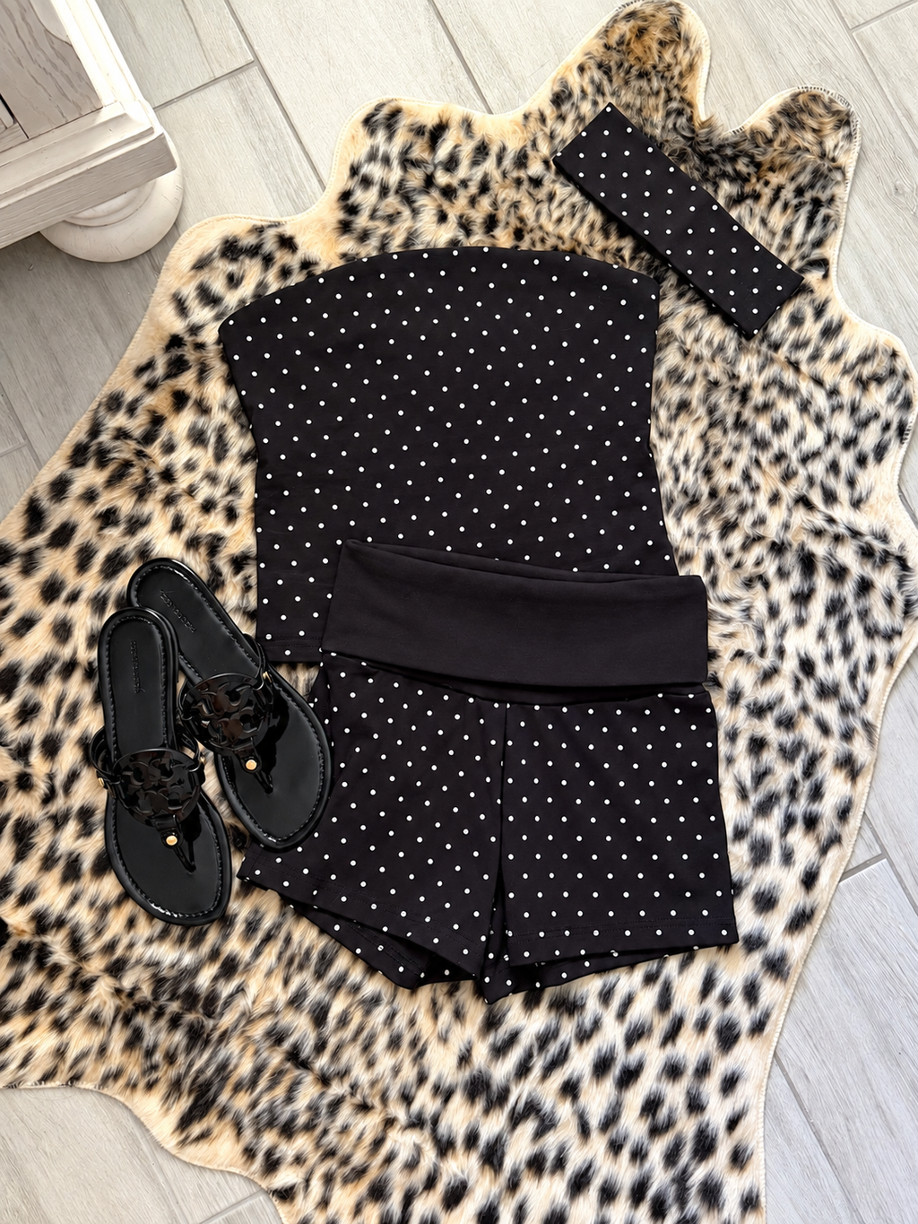 Black polka dot set