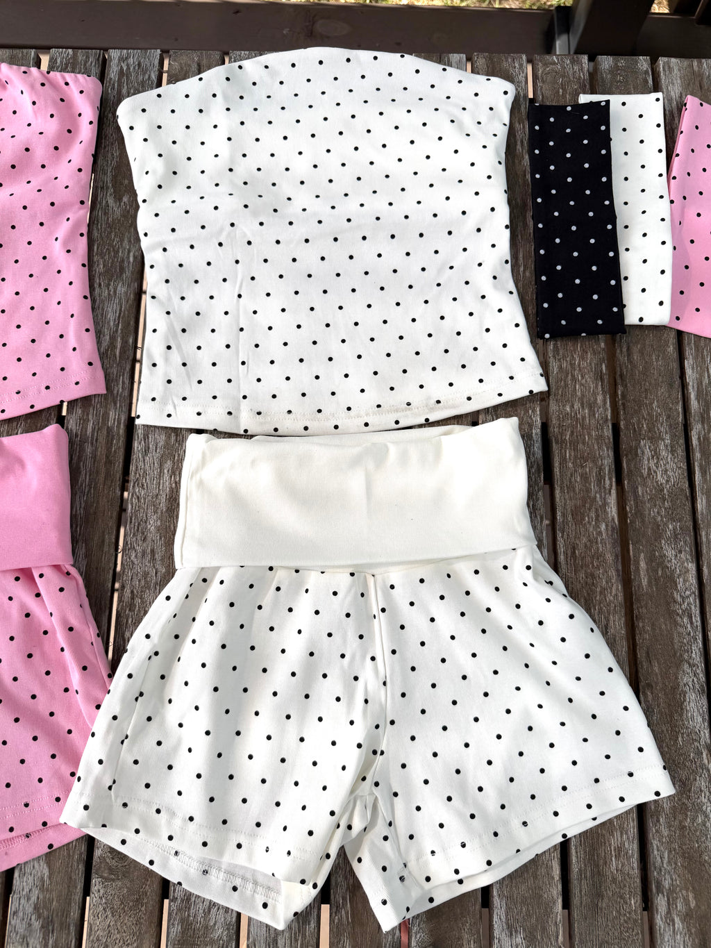 White polka dot set